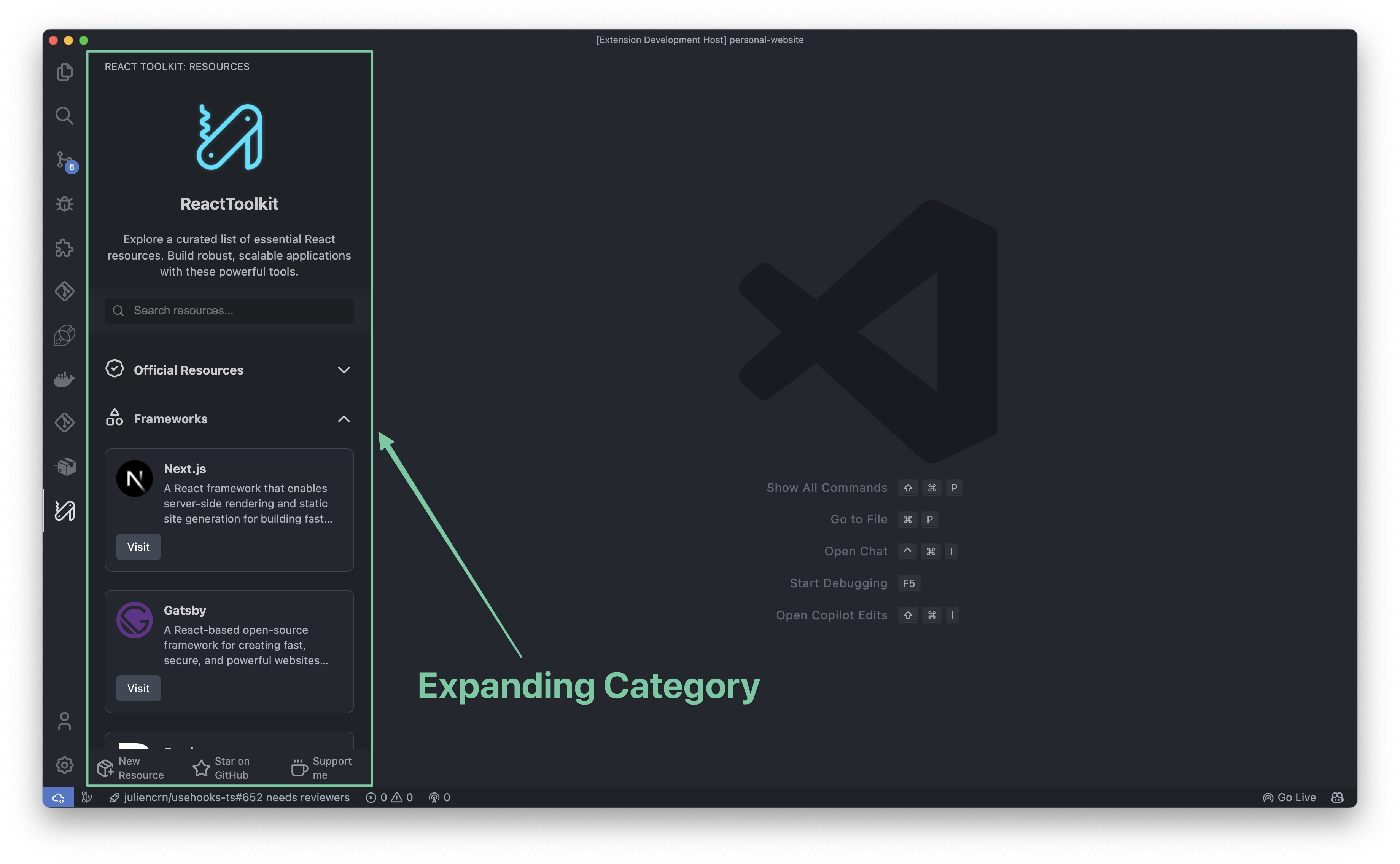 ReactToolkit expanded category